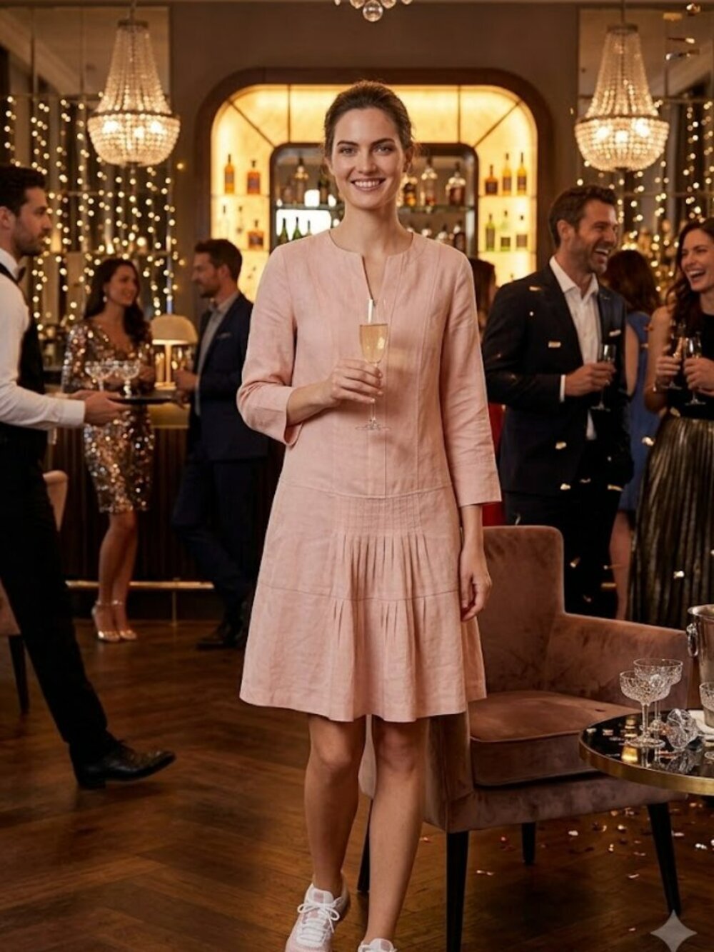 Vince Linen Long-Sleeve Drop-Waist Dress